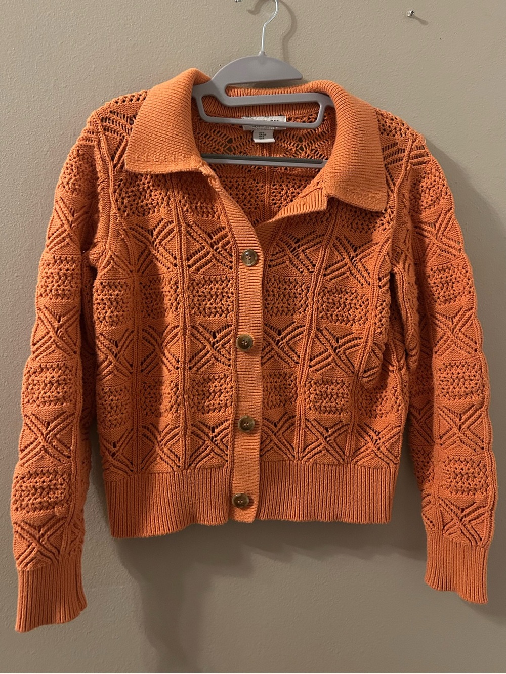 Rachel Zoe Coral/Orange Button-Up Crochet Cardigan